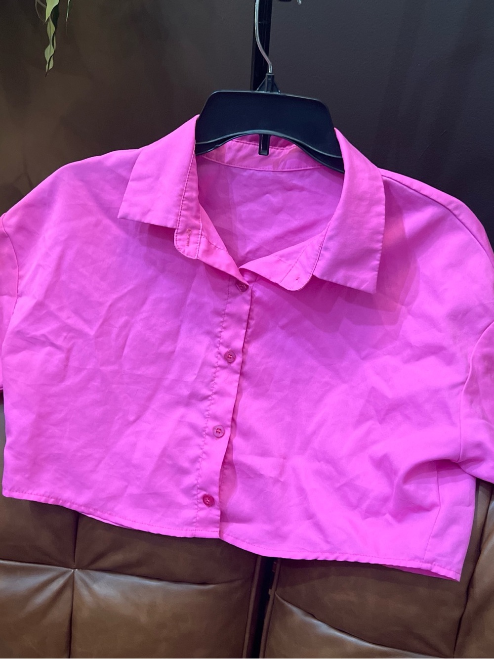 SHEIN Hot Pink Cropped Button-Up Shirt
